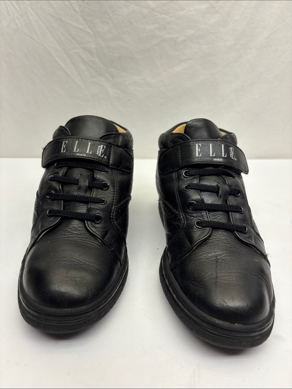 ELLE Paris Kid’s Black Leather Lace-Up Sneakers, SZ 3 little boy, box 74